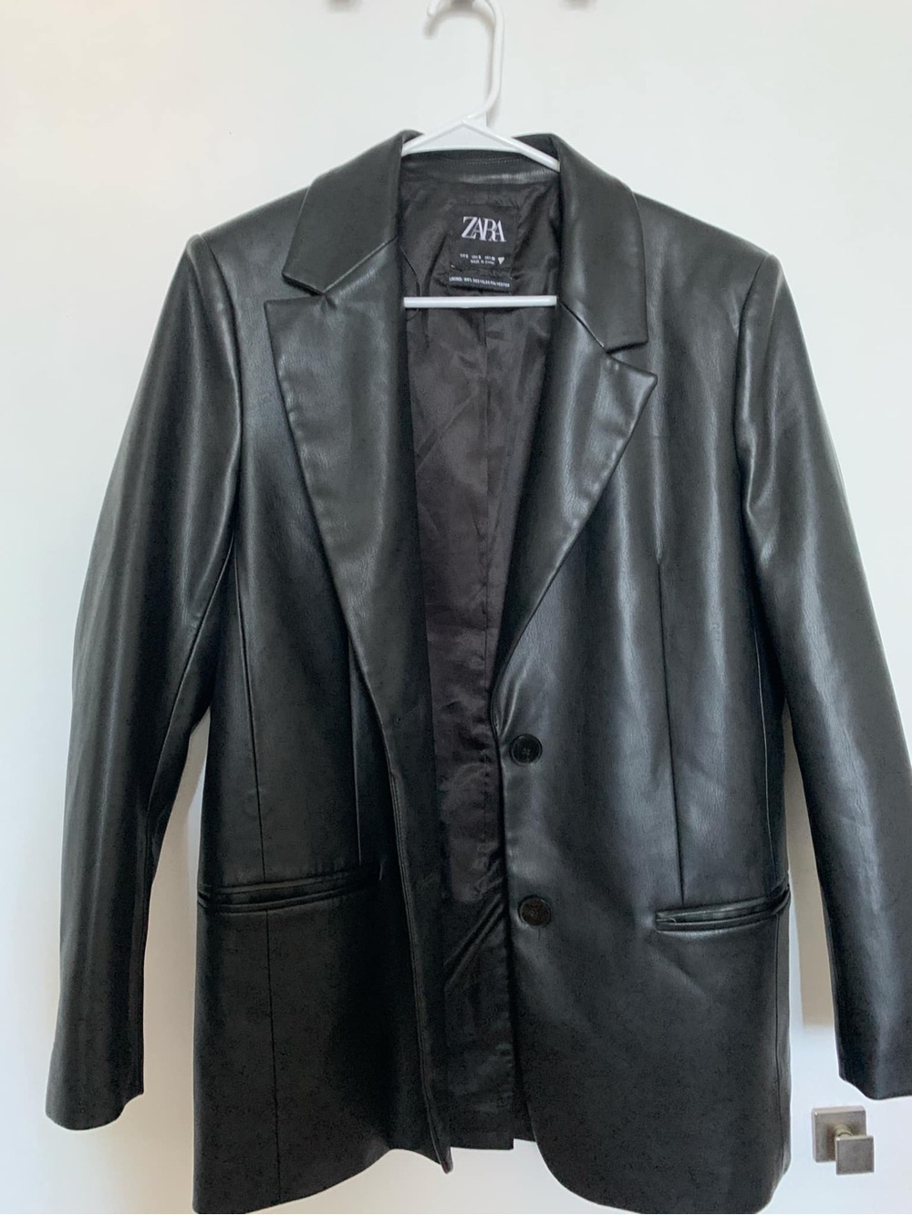 Zara Black Faux Leather Single-Breasted Blazer